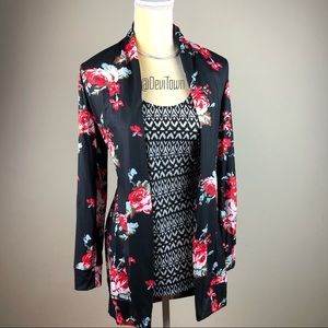 Cardigan rose floral black red